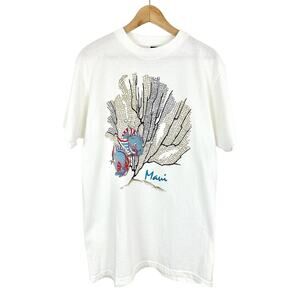Vintage T-Shirt Diamond Dust Maui Glitter Single Stitch Tee White Size Large